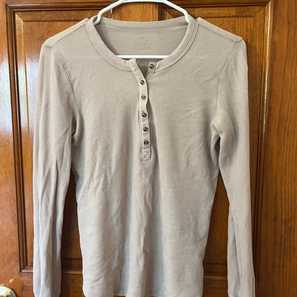 Aerie Long Sleeve Henley Top - Beige
